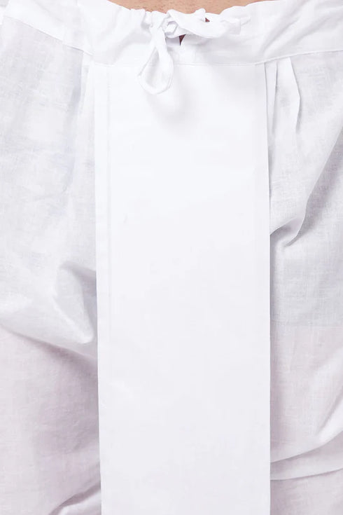 VASTRAMAY White Cotton Baap Beta Kurta Dhoti Set